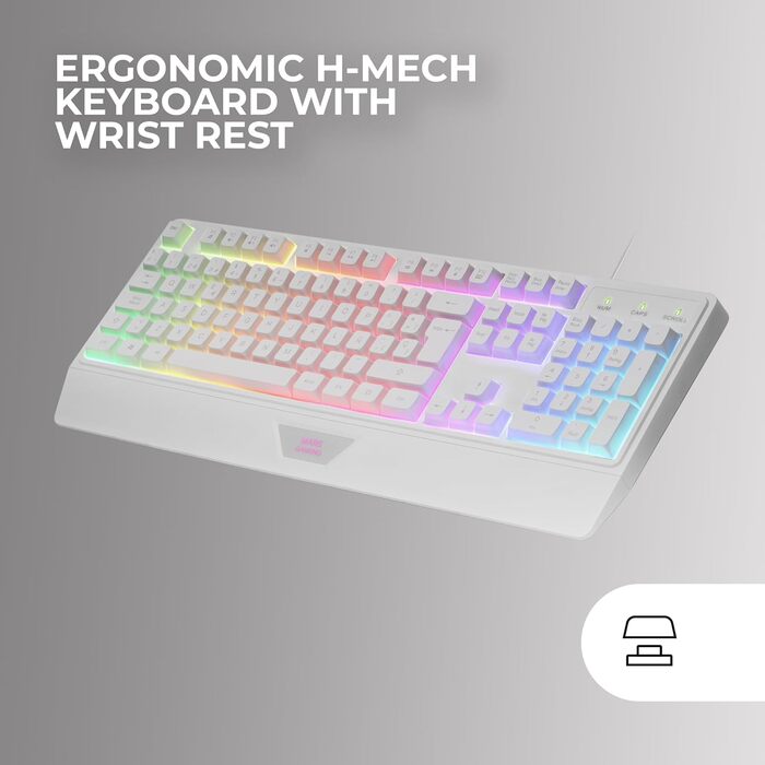 MARSGAMING MCP124: Ігровий комбосет 3в1 з клавіатурою H-Mech LED RGB, мишею 3200DPI з HUANO Switches та килимком Nanotextil 360x260mm, сумісний з усіма платформами, іспанська розкладка, чорний