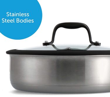 Набір посуду BK Ceramic Black 7-piece з нержавіючої сталі з керамічним антипригарним покриттям без PFAS, чорний. Ідеально для приготування їжі на індукційних плитах, безпечний для миття в посудомийній машині та використання в духовці.