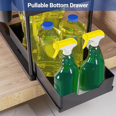 Puricon 2 Set Under Sink Shelf, Dish Cabinet Organizer, 2-Tier Stand Shelf Kitchen Countertop Organizer, Multifunctional Kitchen Shelf Spice Rack Under Sink Shelf Dish Cabinet Shelf - Black