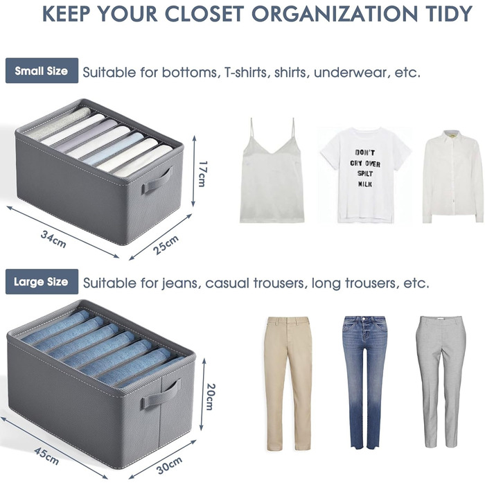 Closet Organizer, 6-Piece Closet Organizer Folding Storage Box, 7-Compartment Drawer Organizer, Closet Organization System for Clothes, Pants, Sweaters