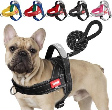 Нашийник для собак середніх та маленьких порід з повідком, кольоровий, з м'якою підкладкою, з ручкою та кільцем, світловідбиваючий, легкий, чорно-сірий, розмір M