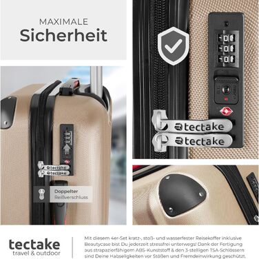 Набір валіз Tectake® 4 шт. з відстібними колесами 360°, жорсткий корпус з TSA замком, велика валіза з роздільником, ручна валіза, телескопічна ручка - колір шампань | 403411