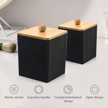 Диспенсер для ватних дисків та паличок з бамбуковим кришкою, акриловий органайзер для вати, чорний, для ванної кімнати