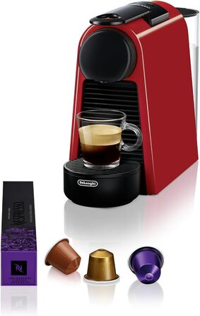 Кавова машина капсульна Nespresso De'Longhi Essenza Mini EN 85.R, 19 бар, 0,6 л, набір з 7 капсул, червона, без спінювача молока