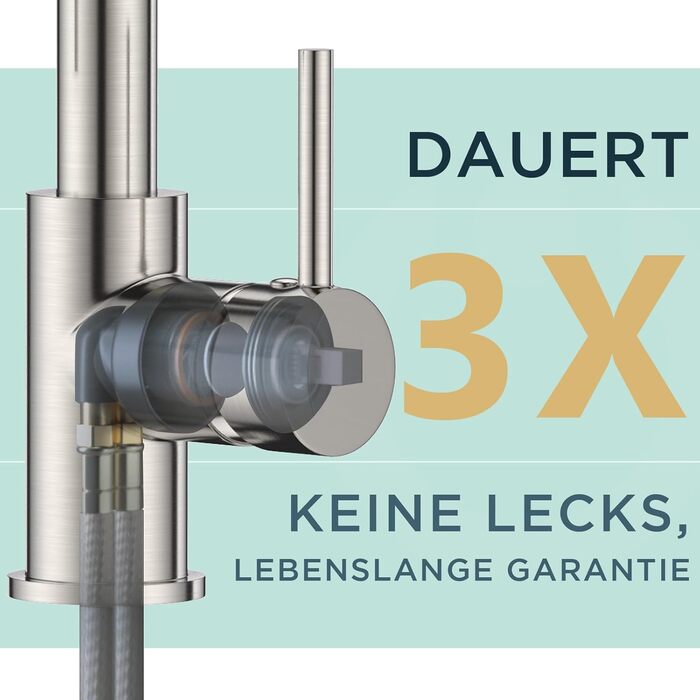 Змішувач кухонний FORIOUS висувний з душем, однорегуляторний, 360° обертання, нержавіюча сталь