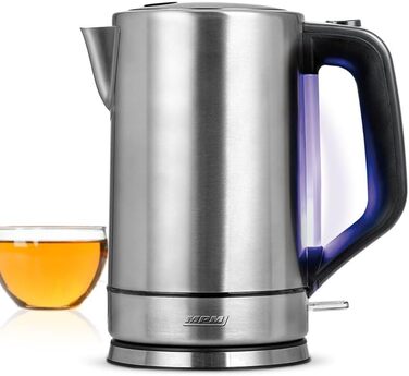 Електричний чайник MPM MCZ-85/G1, 1.7 л, без BPA, бездротовий, 360° поворотна база, антинакипний фільтр, автовимкнення, чорний, 2200W (сталь)