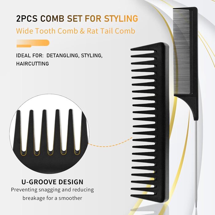 Набір гребінців для чоловічого стайлінгу DUAUI: 5 шт. для всіх типів волосся. Гребінець-щітка, гребінець для розчісування, круглий гребінець, гребінець з широкими зубцями, гребінець-хвостик. Професійні інструменти для перукарів