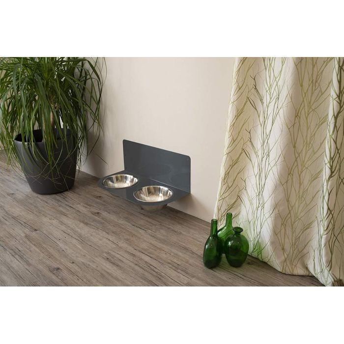 Підставка для корму Schmeck.bar для собак, сіра матова, 400x187x227 мм, 2 миски S