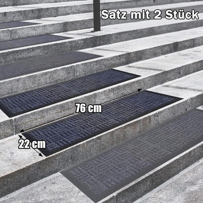 Гумові килимки на сходи AuCUDA 6 шт, 76x22 см, зовнішні, антиковзкі, стійкі до погодних умов, сірі смужки