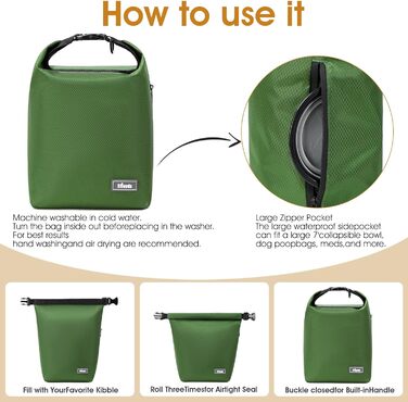 Набір для годування собак: сумка-органайзер з 2 склавними мисками та контейнером для корму (зелений, маленький)