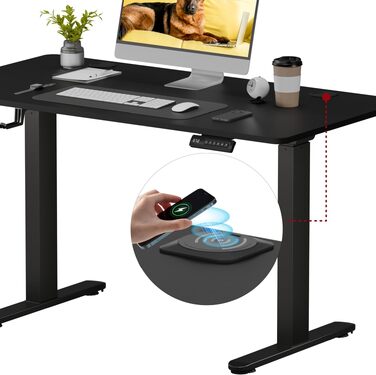Регульований по висоті письмовий стіл SANODESK Pro з цільною стільницею, чорний, 110 x 54 см
