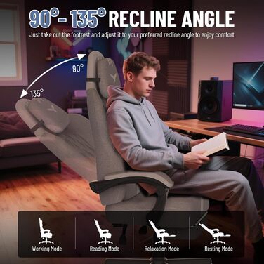 Геймерське крісло Ferghana Ergonomic - з підтримкою спини, голови, підставкою для ніг, регулюванням висоти, обертанням. Сірий+білий, для дому та офісу
