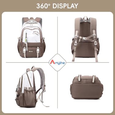 Шкільний рюкзак для підлітків, 36L, для дівчаток 3-9 класів, великий, стильний, для ноутбука 16 дюймів, підходить для валізи (колір: коричневий)