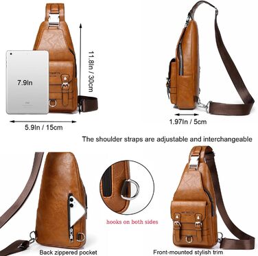 Чоловіча нагрудна сумка через плече з PU-шкіри, водонепроникна, світло-коричнева