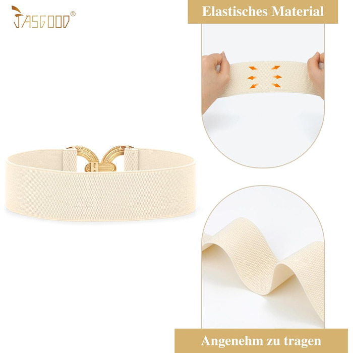 Жіночий широкий еластичний пояс JasGood з блискавкою, бежевий, розмір S (60-70 см)