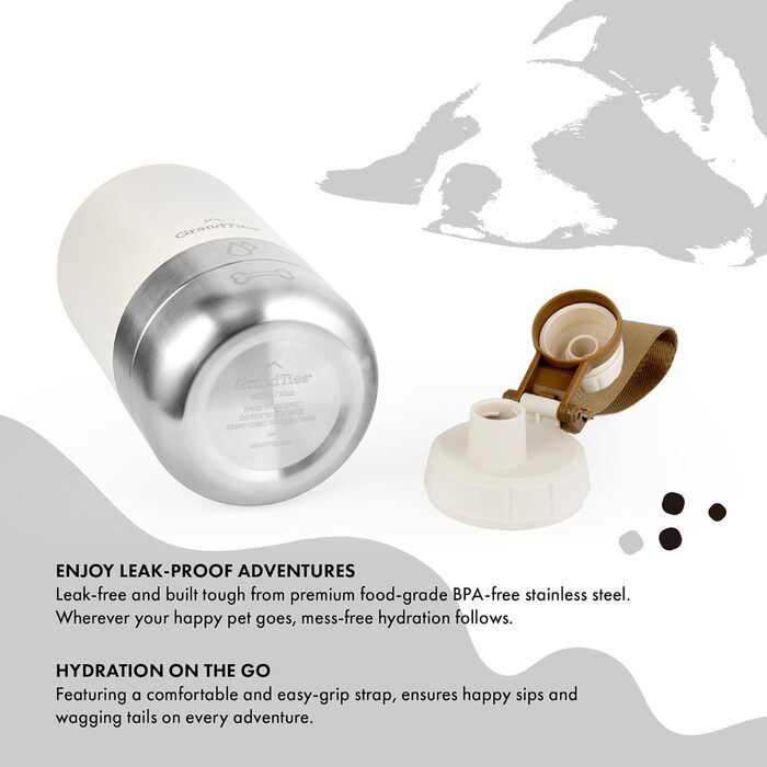 Ізольована портативна пляшка для води для собак GrandTies з двома знімними мисками, вилка-поїльник, водонепроникний контейнер для корму, аксесуари для собак для прогулянок, походів, кемпінгу (950 мл, пудрово-зелений) Ivory White Medium 32oz/950mL