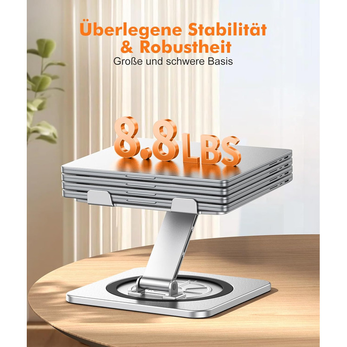 Підставка для ноутбука з поворотним столом 360°, регульована, алюміній, ергономічна, з вентилятором, складна, для MacBook Air/Pro (10-16')