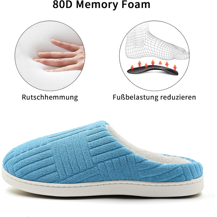 Зручні антиковзкі домашні тапочки з Memory Foam з бавовни для жінок (36/37 EU, блакитні)