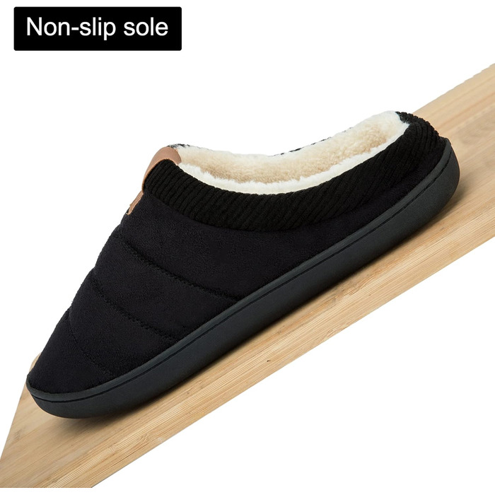 Чоловічі тапочки зимові теплі м'які комфортні з піною пам'яті протиковзкі для дому та вулиці 45/46 EU чорні