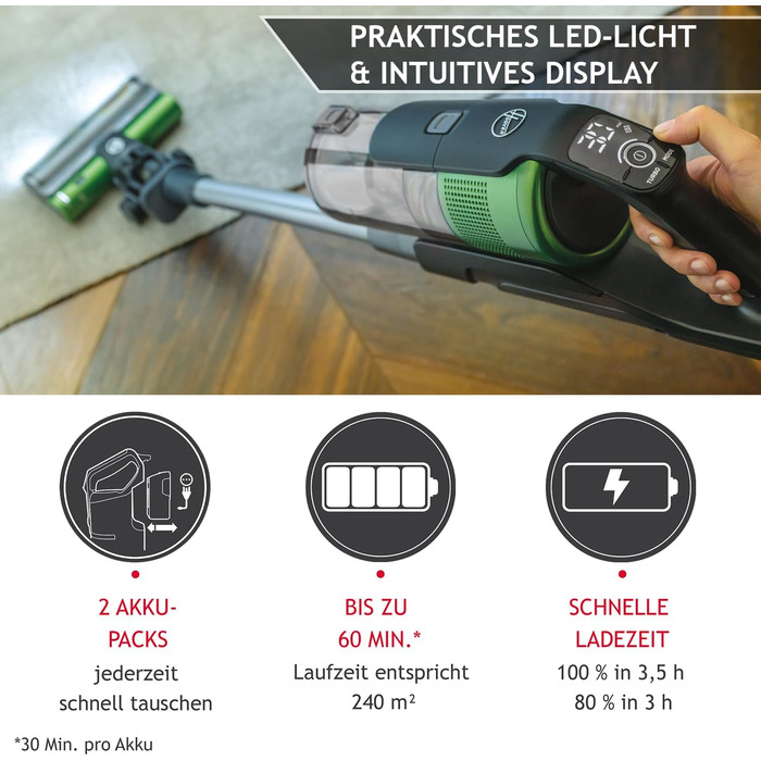 Бездротовий акумуляторний пилосос Hoover HF9 I Без мішка, LED-підсвічування, Anti-Twist насадка, для всіх поверхонь (для тварин), 2 акумулятори