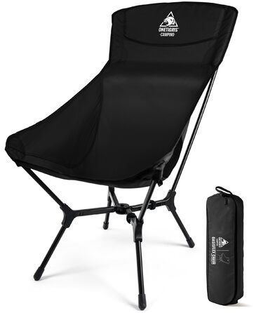 Кемпінговий стілець OneTigris OASISFLEX складний високий, вантажопідйомність 150 кг, чорний. Стілець для риболовлі, походу, відпочинку на природі з бічними кишенями