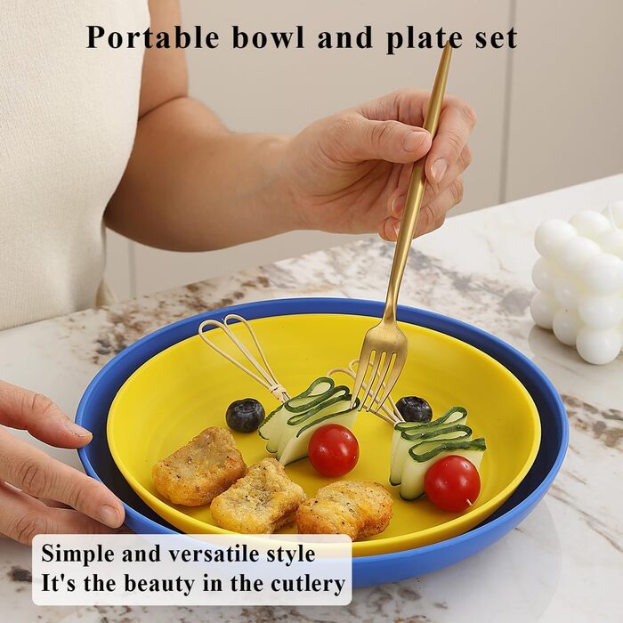 Набір посуду Berglander з білого пластику (24 шт.) для 6 осіб: тарілки, миски, чашки. Підходить для дому, саду, пікніка