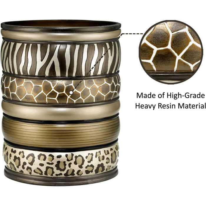 Набір аксесуарів для ванної кімнати Zahari Home Sinatra: миловарка, дозатор для лосьйону, склянка, тримач для зубних щіток, мильниця. Сучасний декор з блискучого мозаїчного скла, чорний (Safari Stripes). Набір сміттєвого контейнера та органайзера для серв