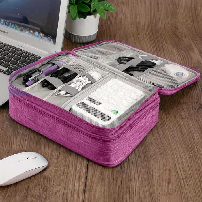 Водонепроникний органайзер для електроніки з 2 відділеннями: SD-картки, флешки, Power Bank, 27x20x8 см (фіолетовий)