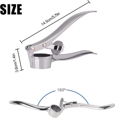 Пресс для часнику Jsdoin, подрібнювач часнику, кухонний аксесуар, нержавіюча сталь, сріблястий