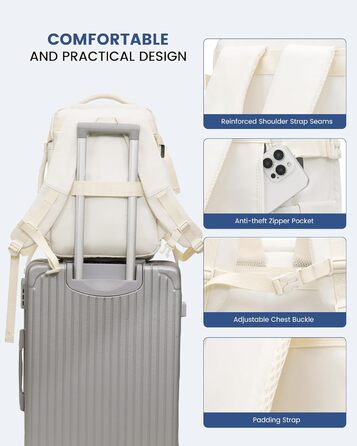 Рюкзак LOVEVOOK для жінок, ручна поклажа, 40x30x20 см, 24л, для ноутбука 14 дюймів, для подорожей, бізнес-рюкзак, бежевий