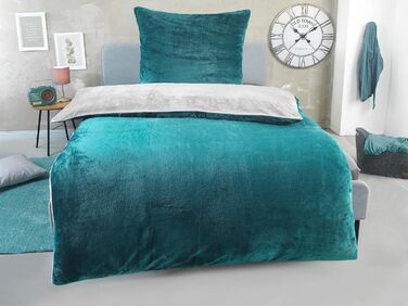 DreamHome Зимова двостороння плюшева постільна білизна 135x200 Nicky-Teddy Cashmere Touch Coral Fleece ковдра + наволочка 80x80, колір: смарагдово-сріблястий