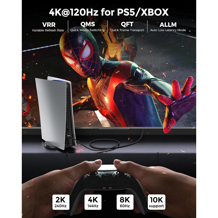 HDMI 2.1 кабель Silkland 2м: 8K@60Hz, 4K@144Hz, eARC, HDR10, Dolby Atmos, 48Gbps, для HDTV, PS5, Switch, PC