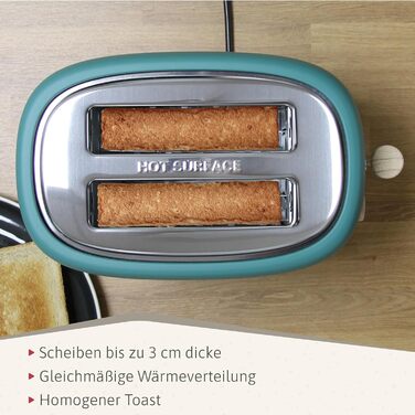 Тостер Nordic з широким слотом, 2-х місний, 6 рівнів підсмажування, функція підігріву та розморожування, зйомний піддон для крихт, північний дизайн, 870 Вт, зелений