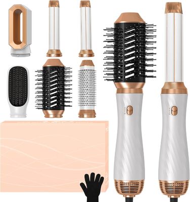 Air Styler 6 в 1: Набір для укладки волосся з фен-щіткою, дифузором та плойкою, для створення об'єму, локонів та випрямлення (сірий)