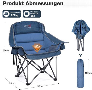Великий складаний стілець для кемпінгу RELAX FIELD, 227 кг, Navy Blue