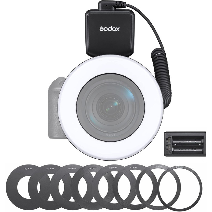 GODOX RING72 LED кільцева лампа для відео та фотозйомки з регулюванням яскравості, 72 LED, 5600K, адаптери 49-77mm
