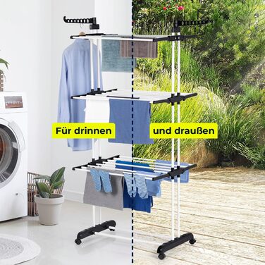 Складаний сушильний стійка EASYmaxx з 3 рівнями, чорний/білий | Компактна, мобільна сушарка для одягу в приміщенні та на вулиці