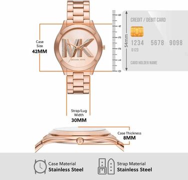 Жіночий годинник Michael Kors Slim Runway 42мм, кварцовий механізм, сталевий браслет, колір рожеве золото