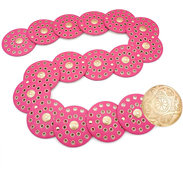 Жіночий шкіряний пояс LIMHOO з вирізами, круглий, бохо-вестерн, золотисто-рожево-червоний, 101 см