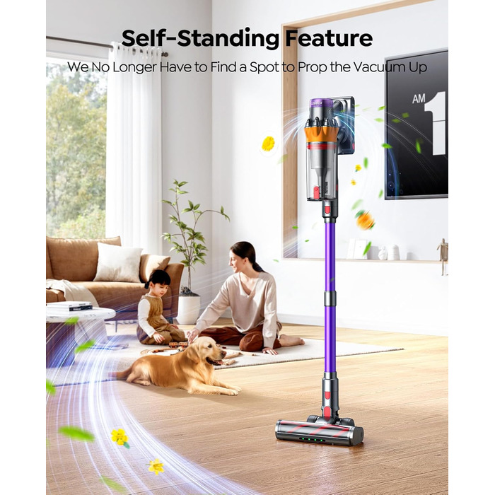 Бездротовий акумуляторний пилосос 550W, 45KPA, для дому, 60 хв роботи, з док-станцією, автоматичний режим, знімна батарея, сенсорний екран