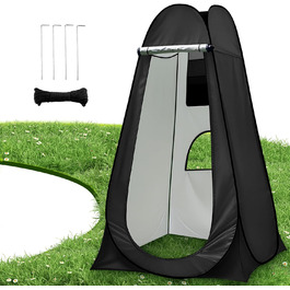 Charmofun Pop Up Shower Tent - Portable Camping Toilet & Changing Tent with UV Protection - Black