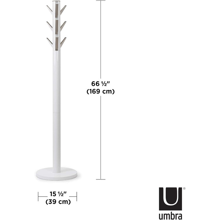 Umbra Flapper Coat Rack – Clothes Rack with 9 Foldable Hooks for Entryway and Office, Wood, White, 57.2 x 57.2 x 165.1 cm, White
