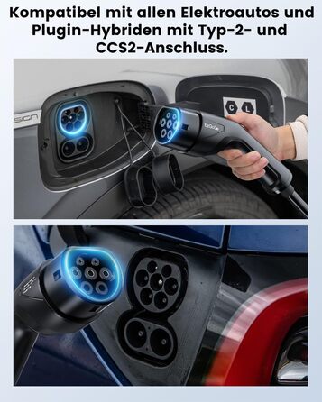 Кабель для зарядки електромобіля EzGoGo Type 2 Schuko 3.68 кВт, 10 м, 1 фаза, 6-16A, з LCD-дисплеєм та захистом IP65