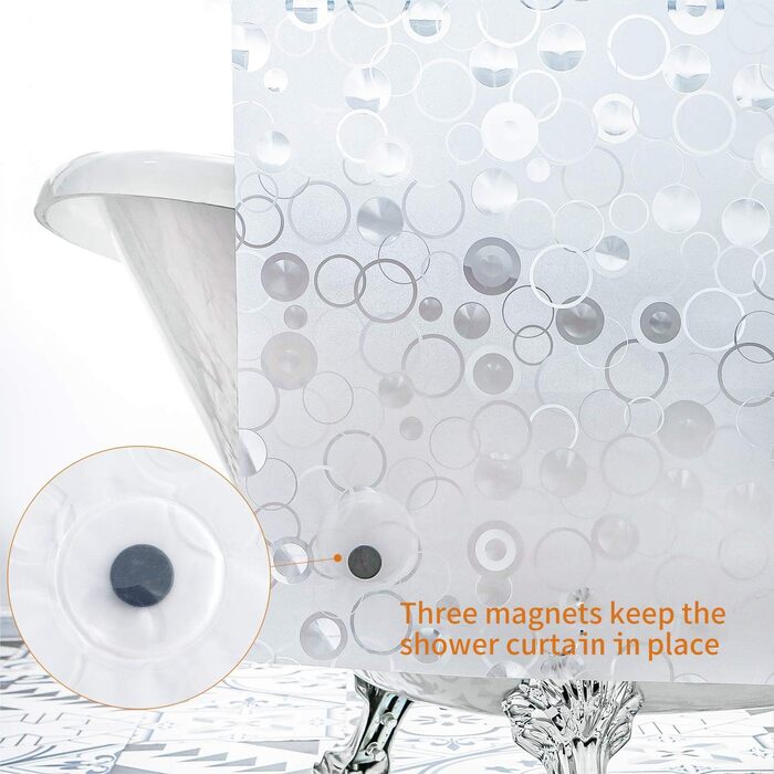 Шторка для душу WELTRXE з антигрибковим покриттям, з вантажем та магнітом, 120x180 см, водонепроникна, антибактеріальна, EVA, для ванни та душу, дитяча, 3D-візерунок каменю, 8 кілець, матова бульбашка