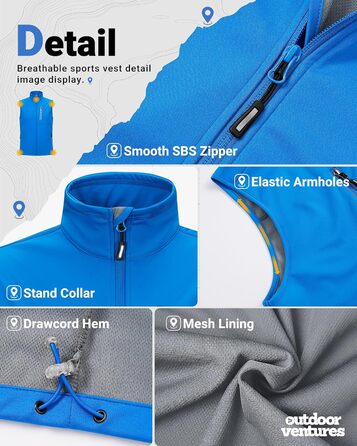 Чоловіча розтягувана жилетка Outdoor Ventures Softshe - водонепроникна, вітрозахисна, для їзди на велосипеді, M, середньо-блакитна