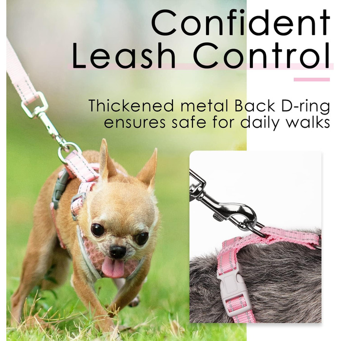 Шлейка для собак ThinkPet No-Pull, дихаюча, для малих, середніх та великих собак, регульована, м'яка, для прогулянок, безпечна, з контролем, з підкладкою, світловідбиваюча (Рожева, M, 1 шт.)