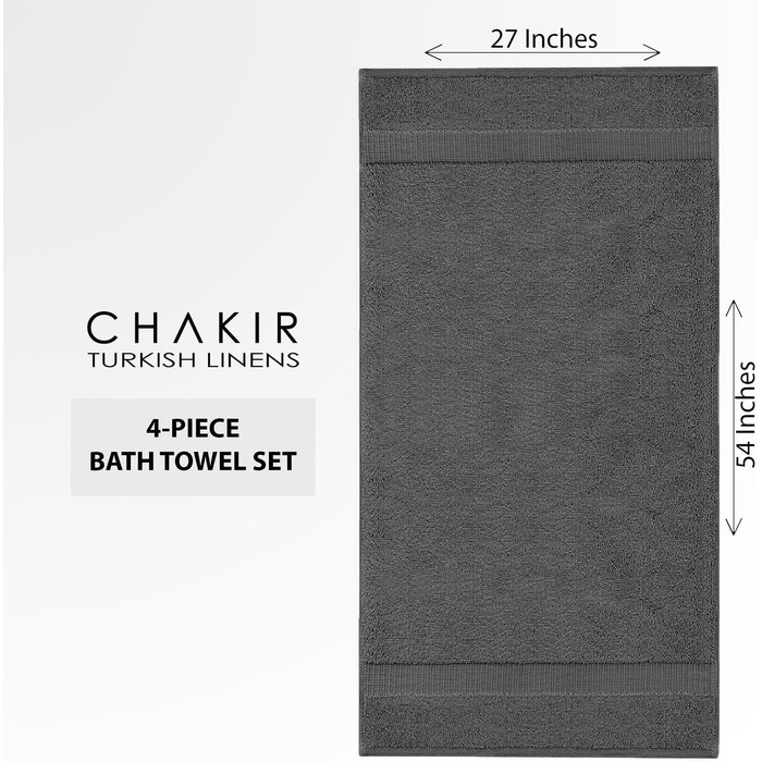 Набір розкішних рушників Chakir Turkish Linens з турецької бавовни, 6 предметів, готельна якість (2 рушники для ванни, 2 рушники для рук, 2 рукавника), темно-сірі