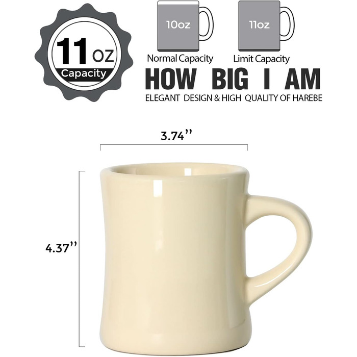 Retro coffee cup set with handle, for coffee, tea, hot chocolate, milk, latte (crema), 284 ml, set of 4