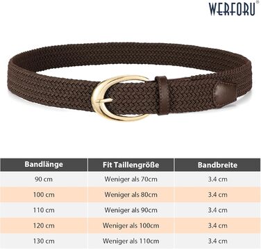Жіночий/Чоловічий тканинний ремінь WERFORU з плетінням та еластичною смугою, 110/130 см, пряжка кольору кави-золота