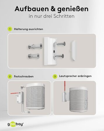 Настінний кронштейн-підставка для колонки Goobay Sonos One / One SL, білий, з кабель-менеджментом, висота 71 см, вантажопідйомність 3 кг